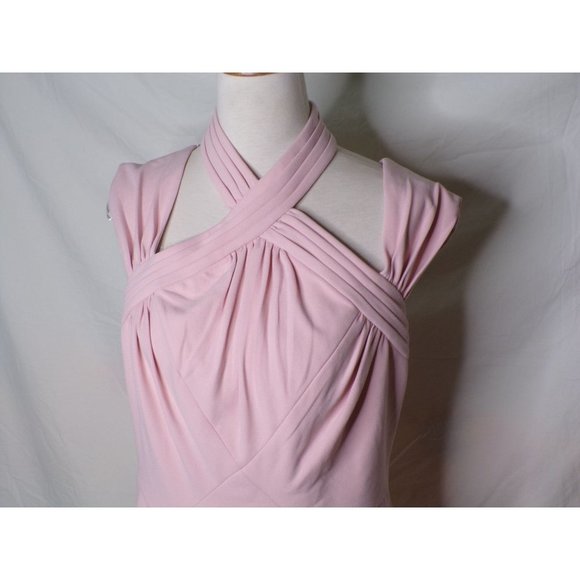 TADASHI SHOJI Cap Sleeve Cross Neck Trumpet Gown Dress Dusty Rose Large 10-12 - Picture 7 of 12